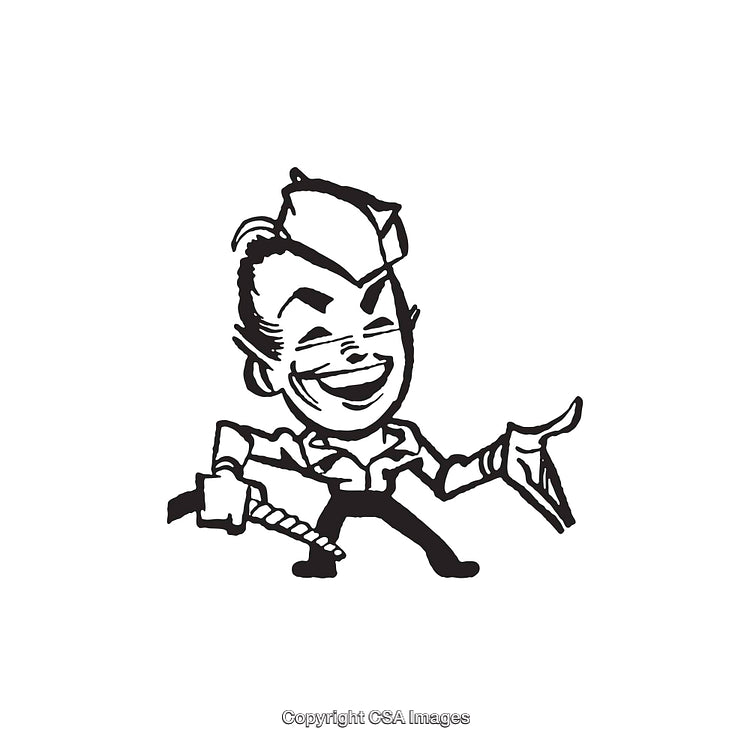 Retro Black and White Cartoon Character in Joyful Line Art Style