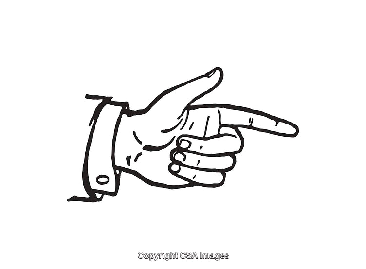Black and White Line Art Illustration of a Pointing Hand Gesture