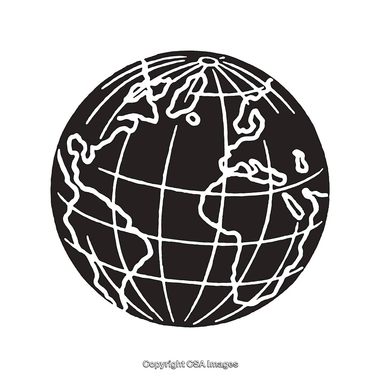 Black and White Line Art Illustration of a Stylized Globe