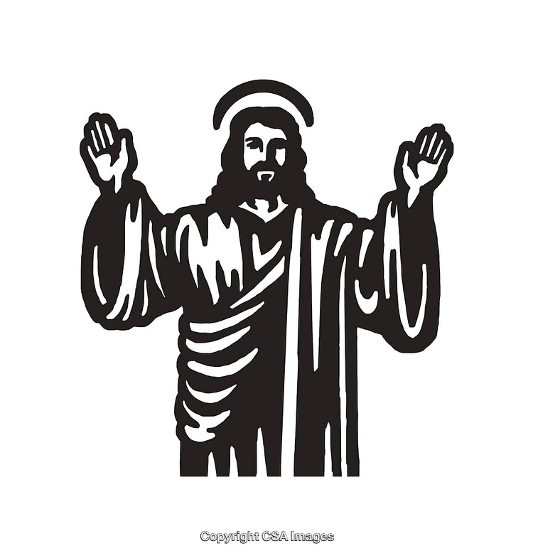 Black and White Line Art Illustration of a Sacred Religious Figure