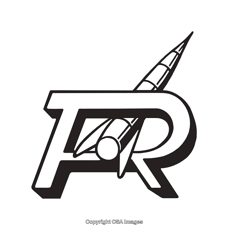 Black and White Rocket Concept in a Monogram Design Illustration