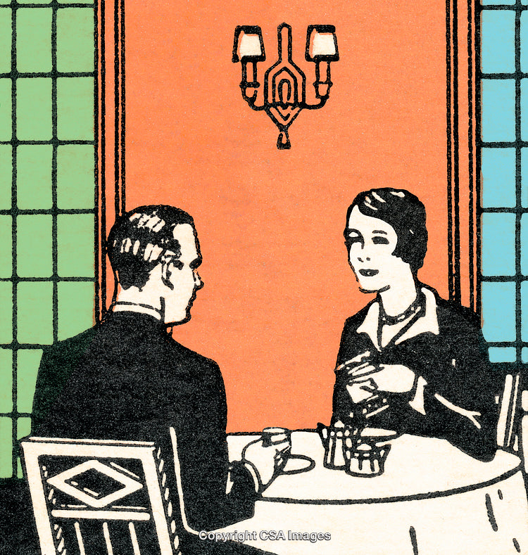 Vintage Illustration of a Couple Dining Together in an Elegant Setting