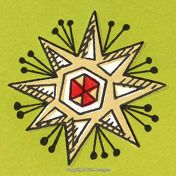 Colorful Abstract Star Design with Geometric Patterns on Green Background