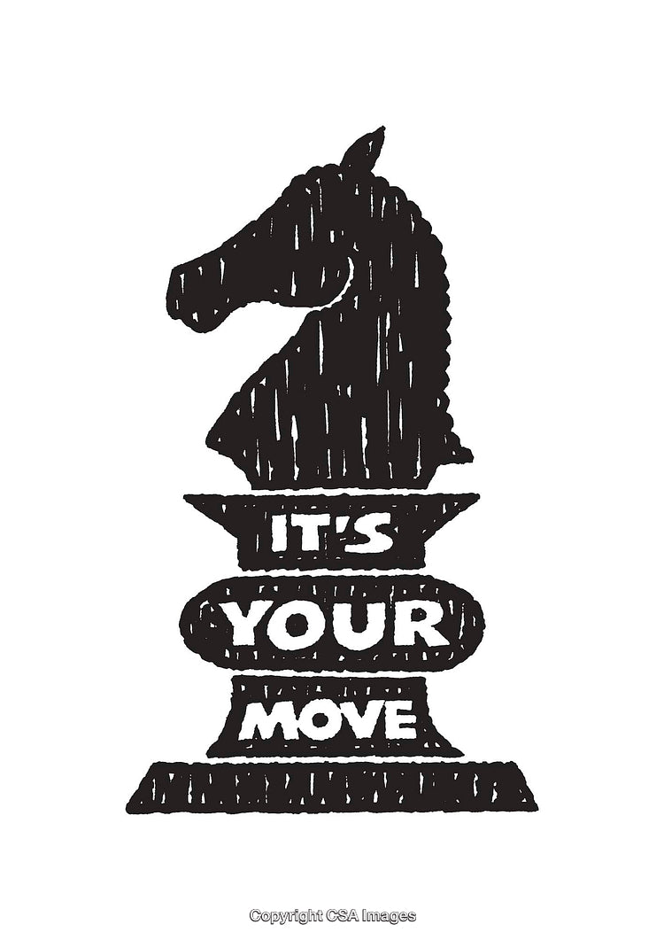Black and White Line Art of Chess Knight with Inspirational Message