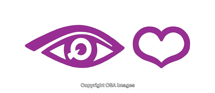 Purple Eye and Heart Icon Illustrations Representing Vision and Emotions