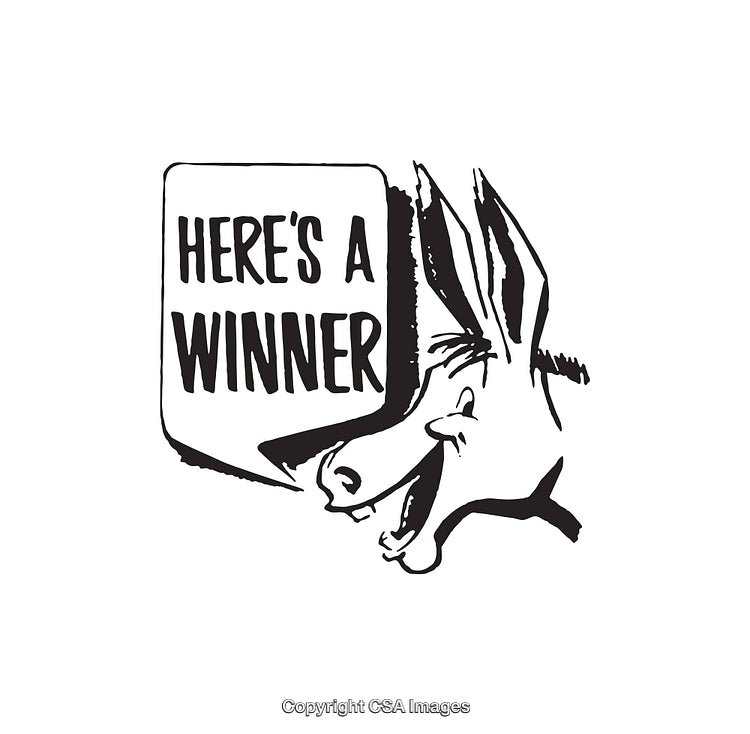 Fun Black and White Illustration of a Winning Donkey Character