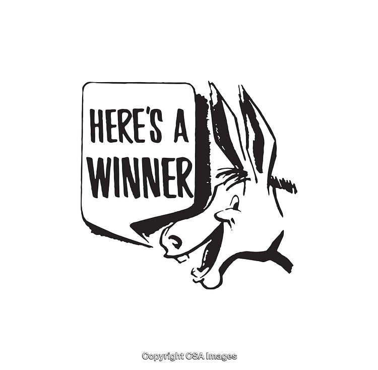 Fun Black and White Illustration of a Winning Donkey Character