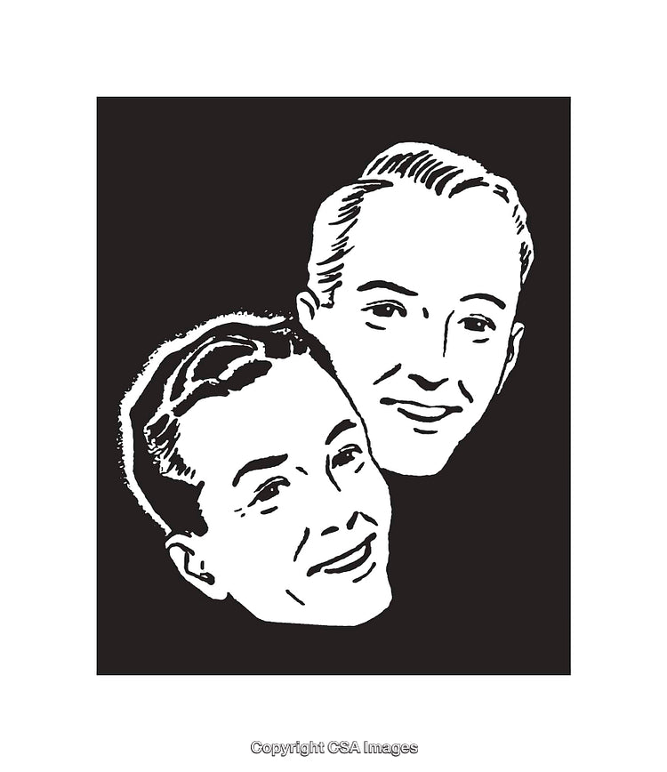 Black and White Line Art of Two Smiling Faces