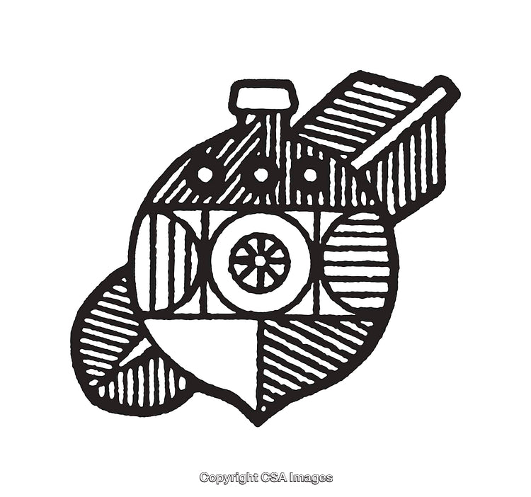 Abstract Black and White Illustrated Geometric Engine Design
