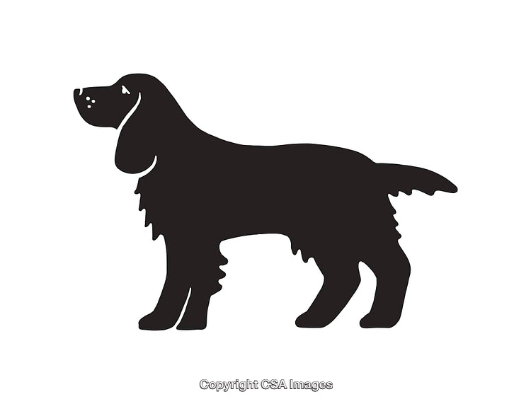 Black and White Silhouette Illustration of a Standing Longhaired Dog