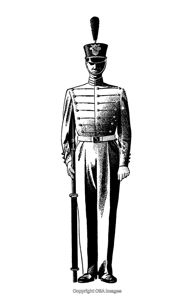 Detailed Black and White Engraving of a Historic Uniformed Officer