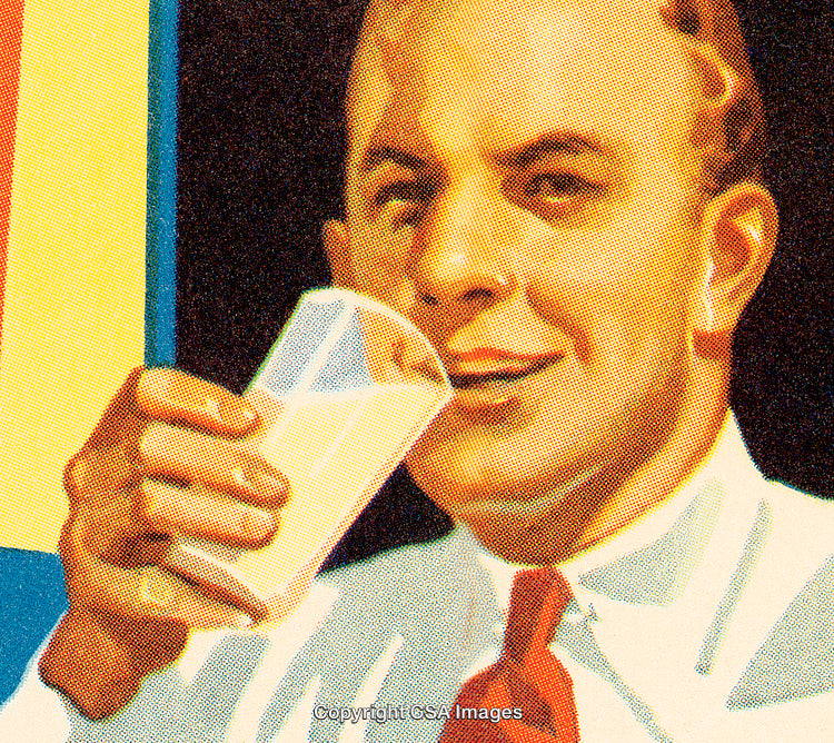 Vintage Illustration of a Man Enjoying a Glass of Milk