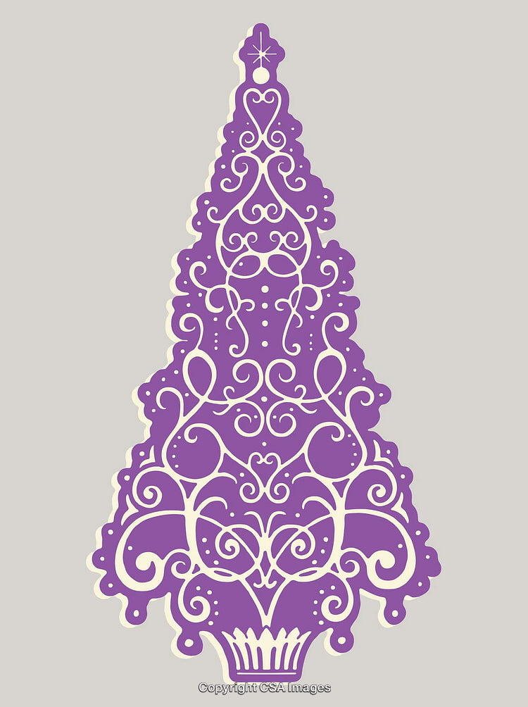 Purple Ornamental Christmas Tree With Elegant Floral Patterns on Gray Background
