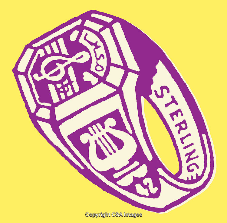 Stylized Purple Sterling Ring with Yellow Background in Line Art Illustration