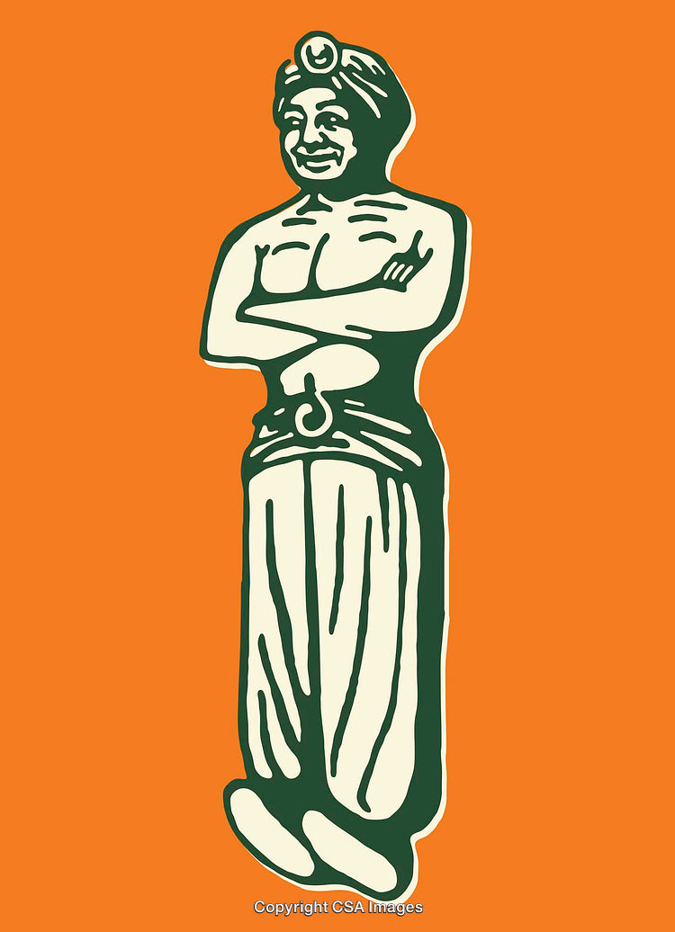 Vintage Style Illustration of a Man in Traditional Attire on Orange Background