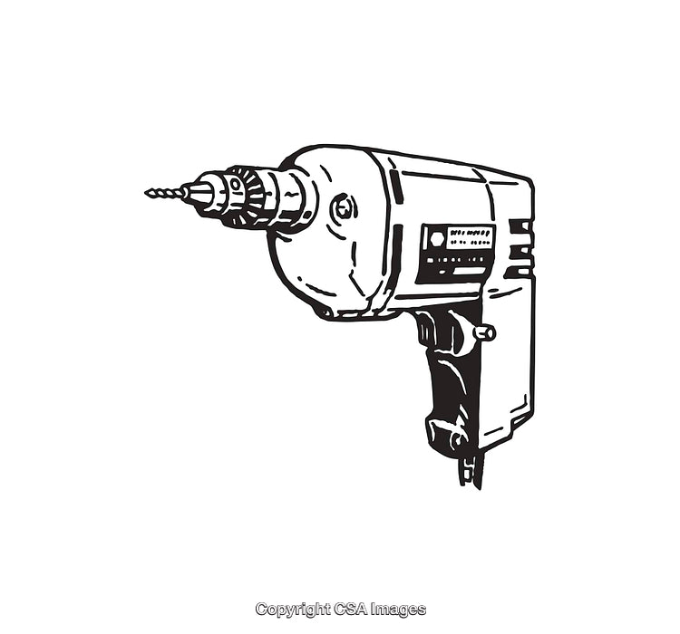 Detailed Black and White Illustration of a Handheld Electric Drill Design