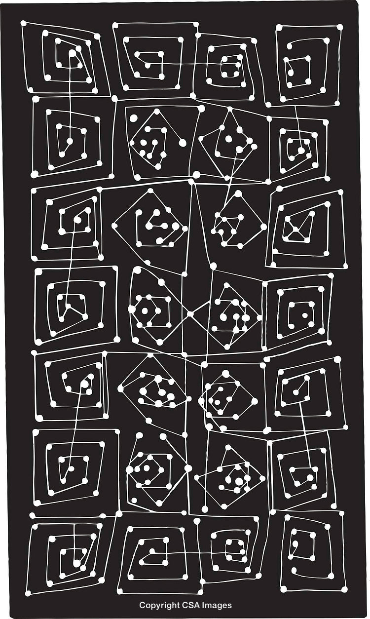 Abstract Black-and-White Geometric Pattern With Connected Lines and Dots