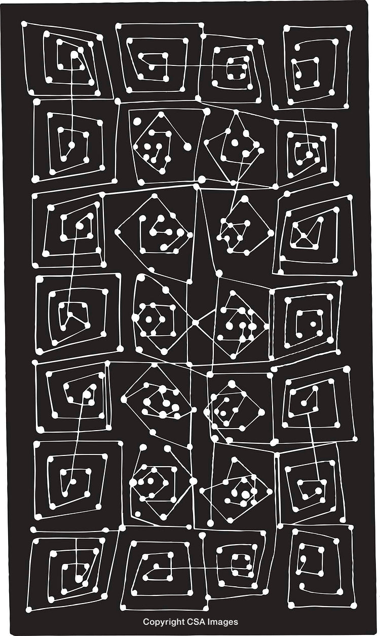 Abstract Black-and-White Geometric Pattern With Connected Lines and Dots