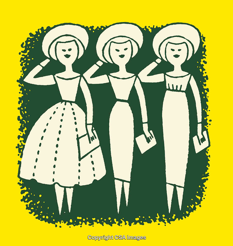 Colorful Line Art Illustration of Women in Stylish Outfits and Hats