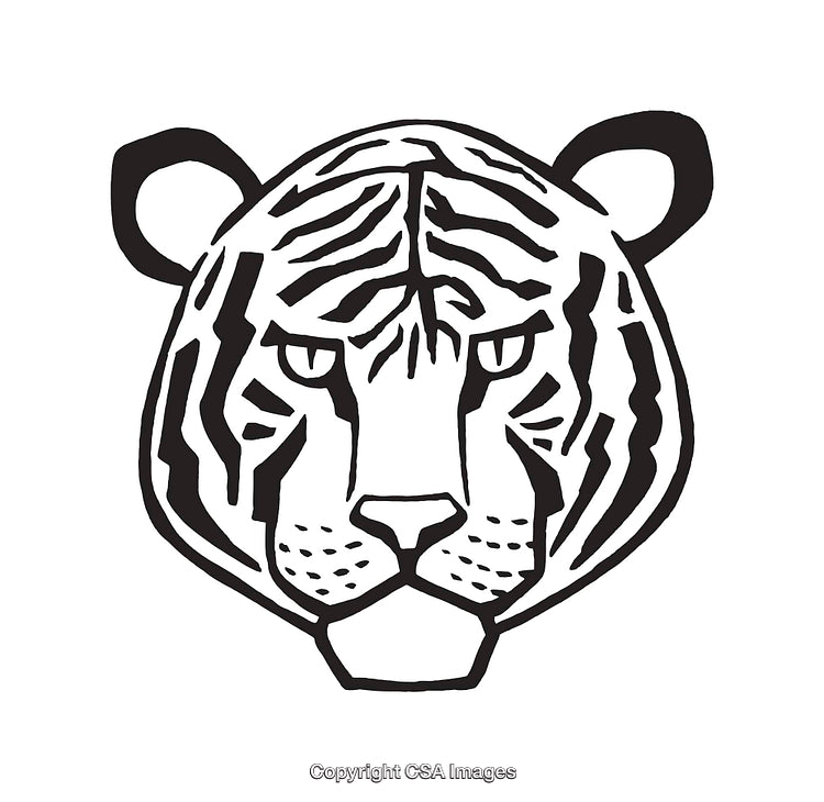 Black and White Line Art Illustration of a Tiger Head in Profile