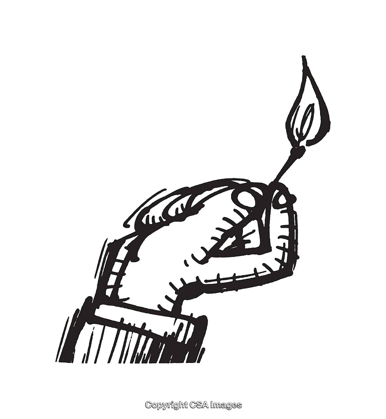 Hand Holding a Burning Match Line Art Illustration