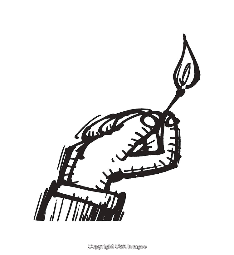 Hand Holding a Burning Match Line Art Illustration