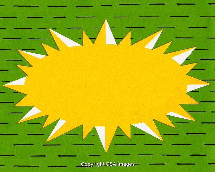 Yellow Starburst Design on Green Background with Black Lines