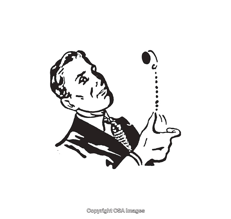 Vintage Line Art of a Man Flipping a Coin