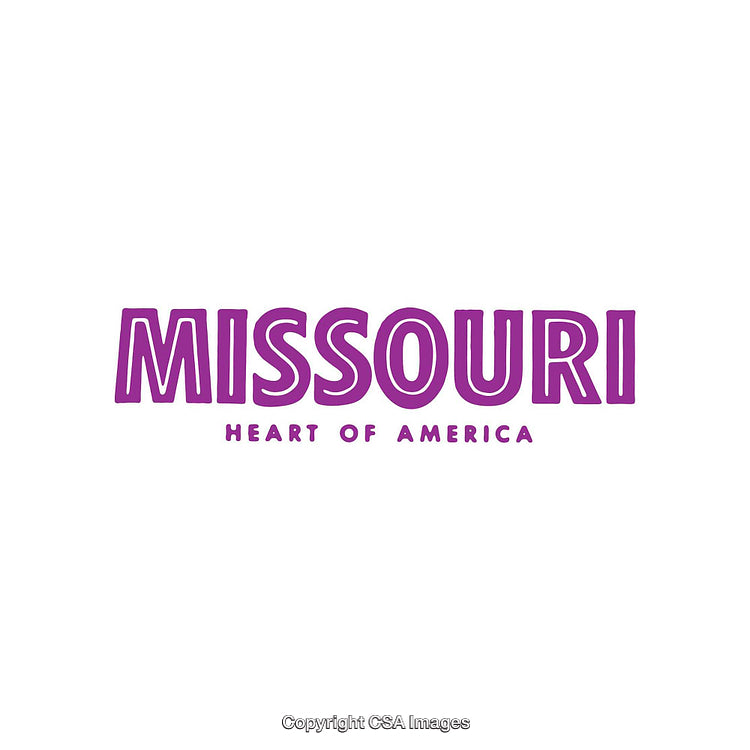 Missouri Text in Purple with Heart of America Slogan