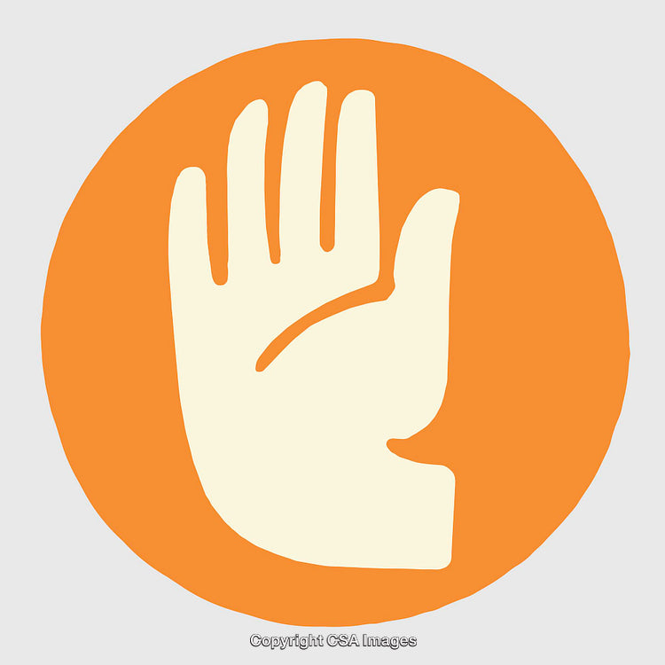 Color Illustration of Hand Symbol in Orange Circle for Sign Representation