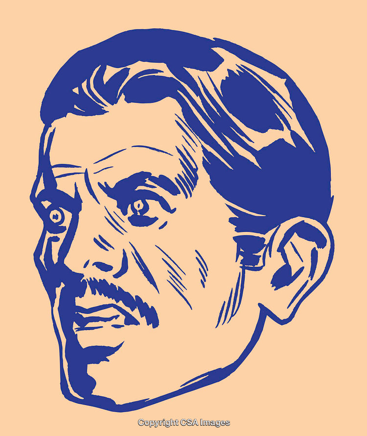 Retro Style Portrait of a Man With a Mustache in Blue and Beige