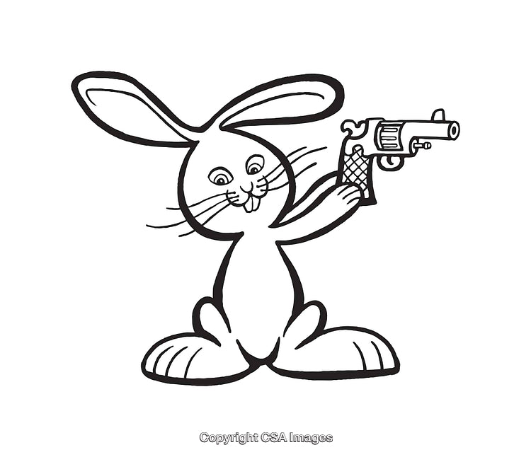 Eccentric Cartoon Rabbit Character with Unusual Props Line Art Drawing