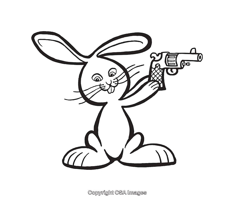 Eccentric Cartoon Rabbit Character with Unusual Props Line Art Drawing