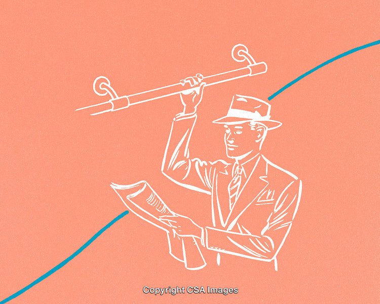 Vintage Illustration of a Businessman Holding a Bar and a Newspaper