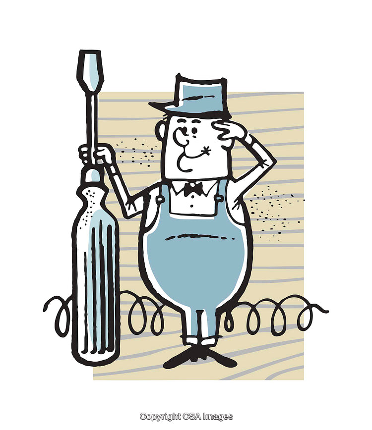 Vintage Illustration of Cartoon Character with Bottle and Spirals Background