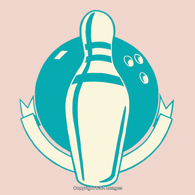 Stylized Bowling Pin and Ball with Minimalist Line Art Design