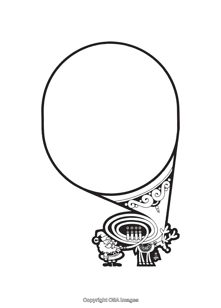 Santa Claus With Magical Trumpet and Ornamented Balloon Outline