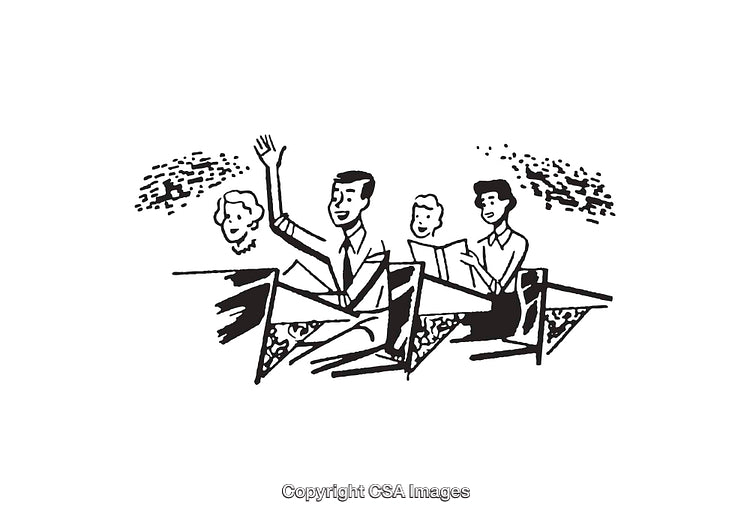 Black and White Illustration of a Classroom Scene with Students