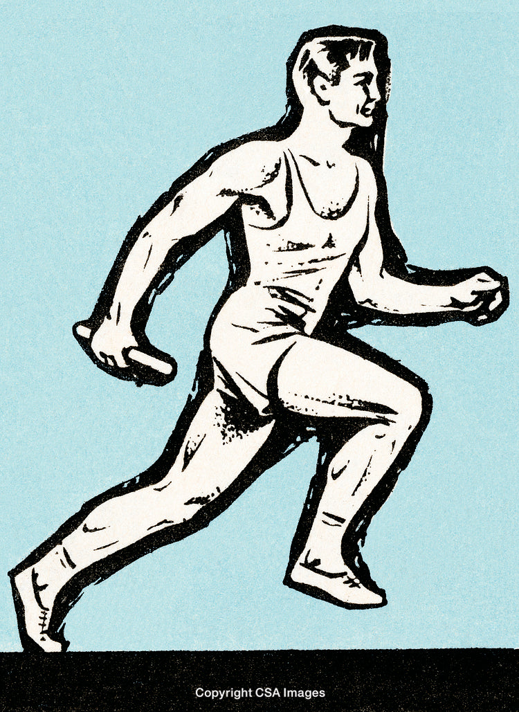 Stylized Illustration of a Sprinter Running with a Baton in Hand