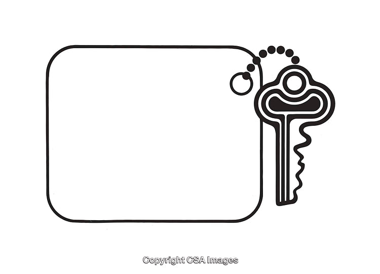 Minimalistic Black and White Line Art Design of a Key with Tag