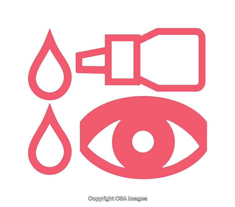 Eye Drop Icon with Eye and Liquid Drop Symbols in Pink