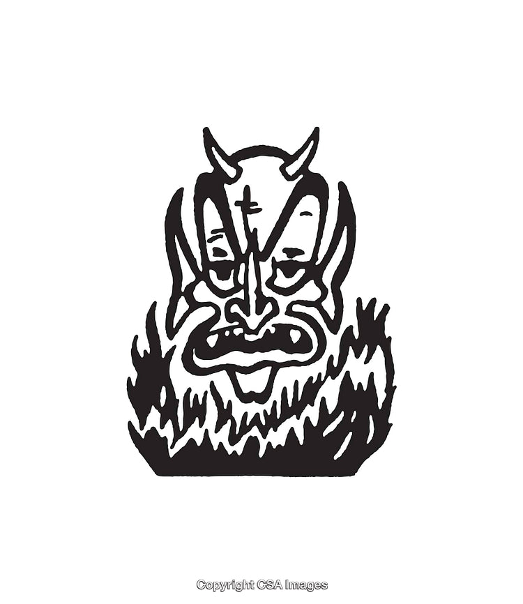 Black and White Line Artwork of Demon Design in Abstract Style