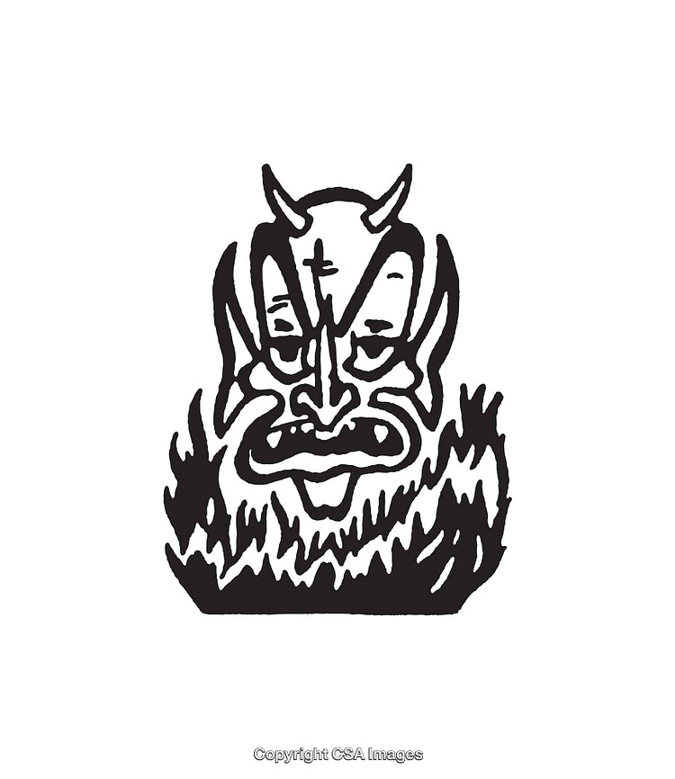 Black and White Line Artwork of Demon Design in Abstract Style