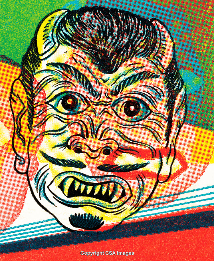 Retro-Styled Colorful Illustration of a Demon Head in Artistic Detail