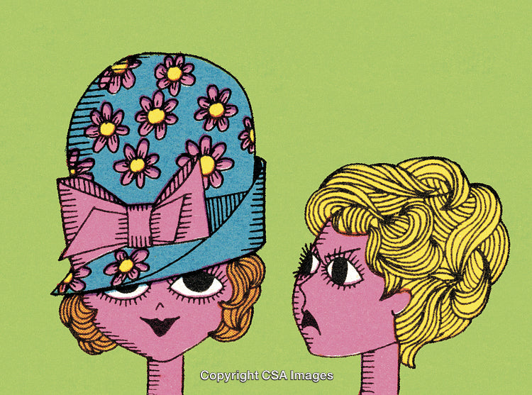 Illustrated Characters in Unique Hats and Hairstyles with Retro Charm