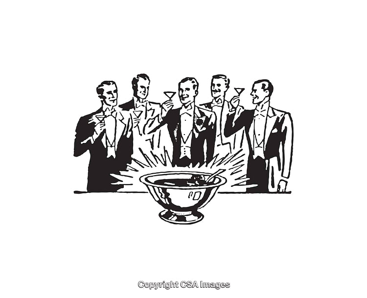 Vintage Line Art of a Formal Gathering Around a Punch Bowl