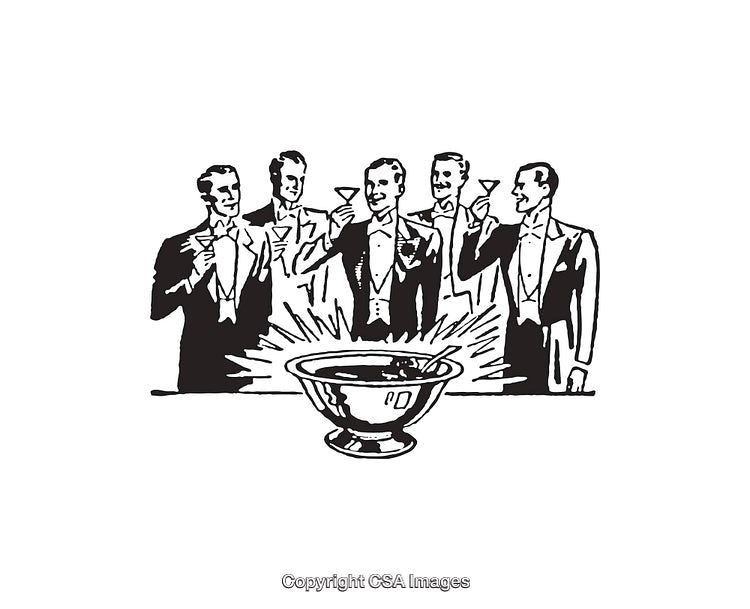 Vintage Line Art of a Formal Gathering Around a Punch Bowl