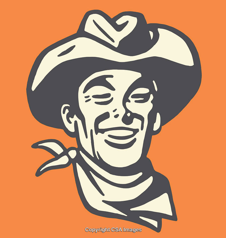 Vintage Styled Cowboy Illustration in Bold Colors and Line Art