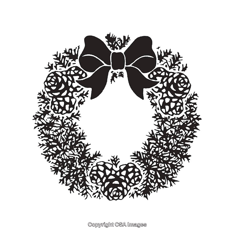 Black And White Wreath Line Art Holiday Illustration