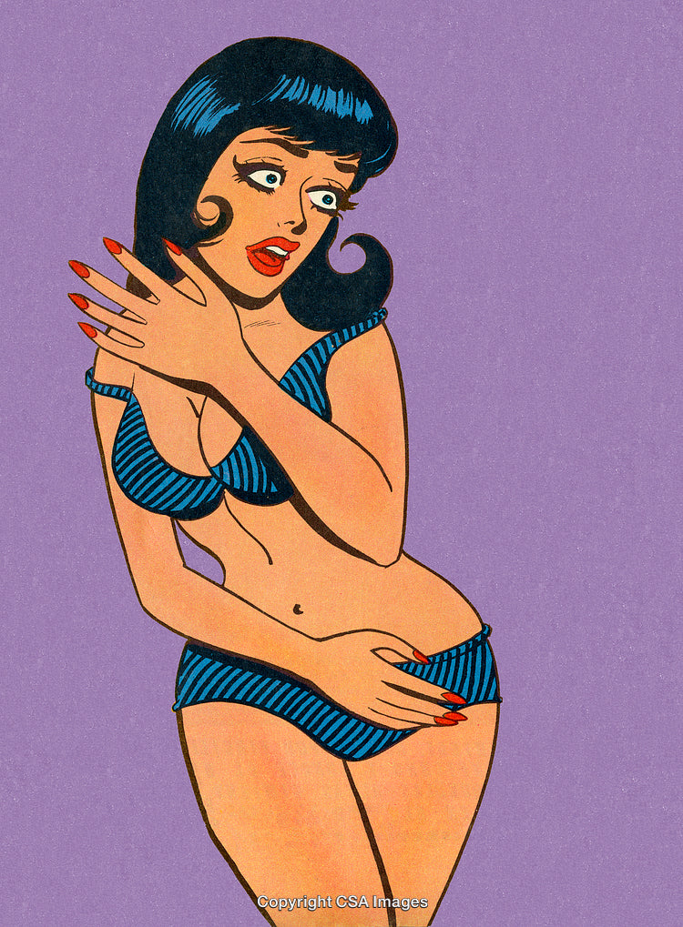 Colorful Comic Style Illustration of a Woman in Blue Striped Outfit